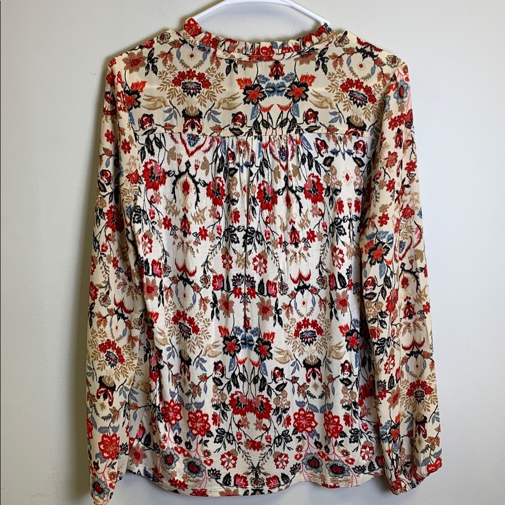 LOFT Floral Blouse with Red, Blue, and Cream Accents - Picture 4 of 4